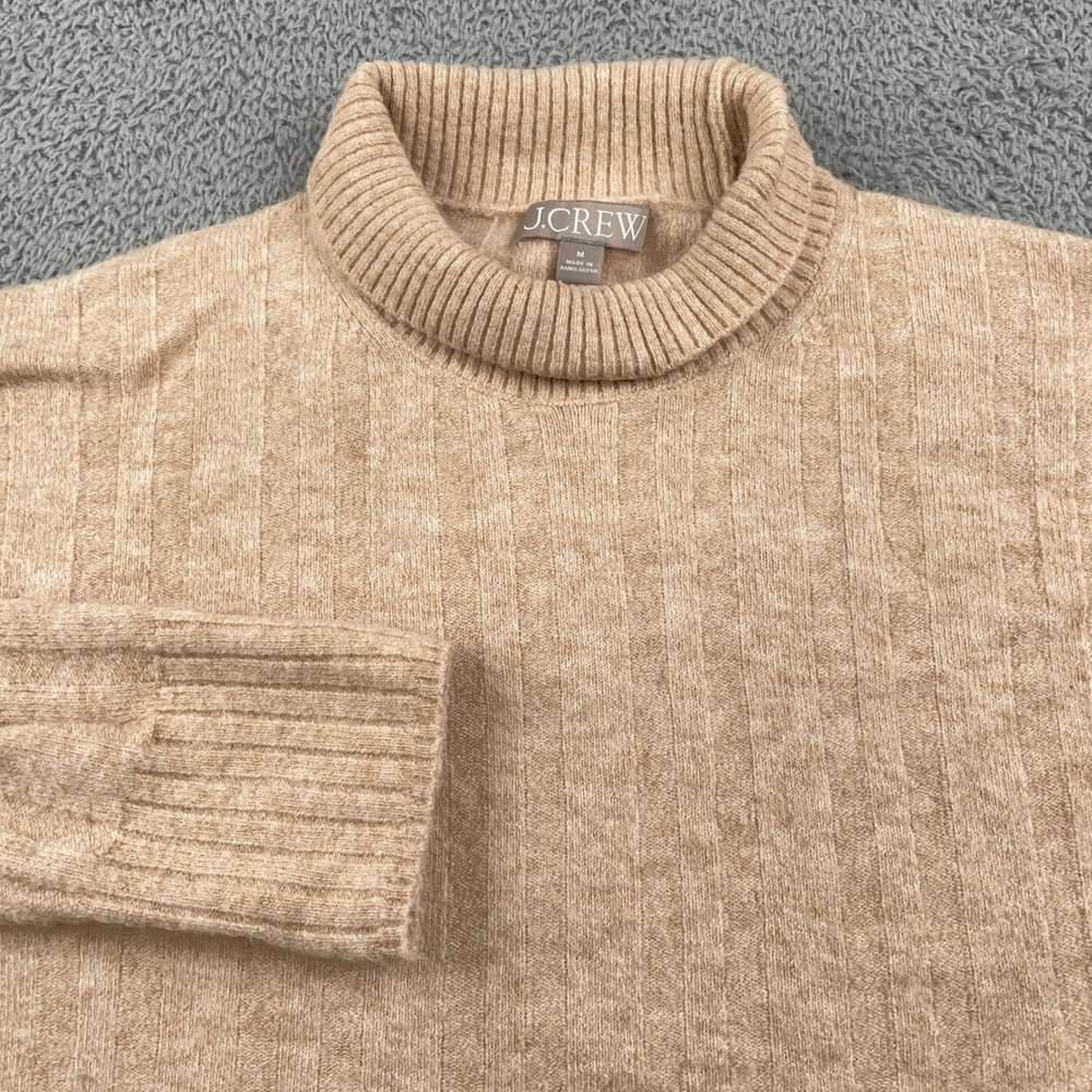 J Crew Sweater Womens Medium Beige Ribbed Mock Neck Supersoft Alpaca Merino Wool